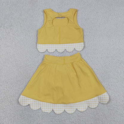 Baby Girls Yellow Sleeveless Tops Bows Skirt Shorts Yoga Clothes Set