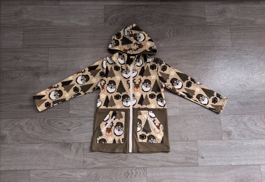 No moq Preorder Baby Boy Long Sleeves Santa Deer Christmas Pockets Hoodie Zipper Coat Tops