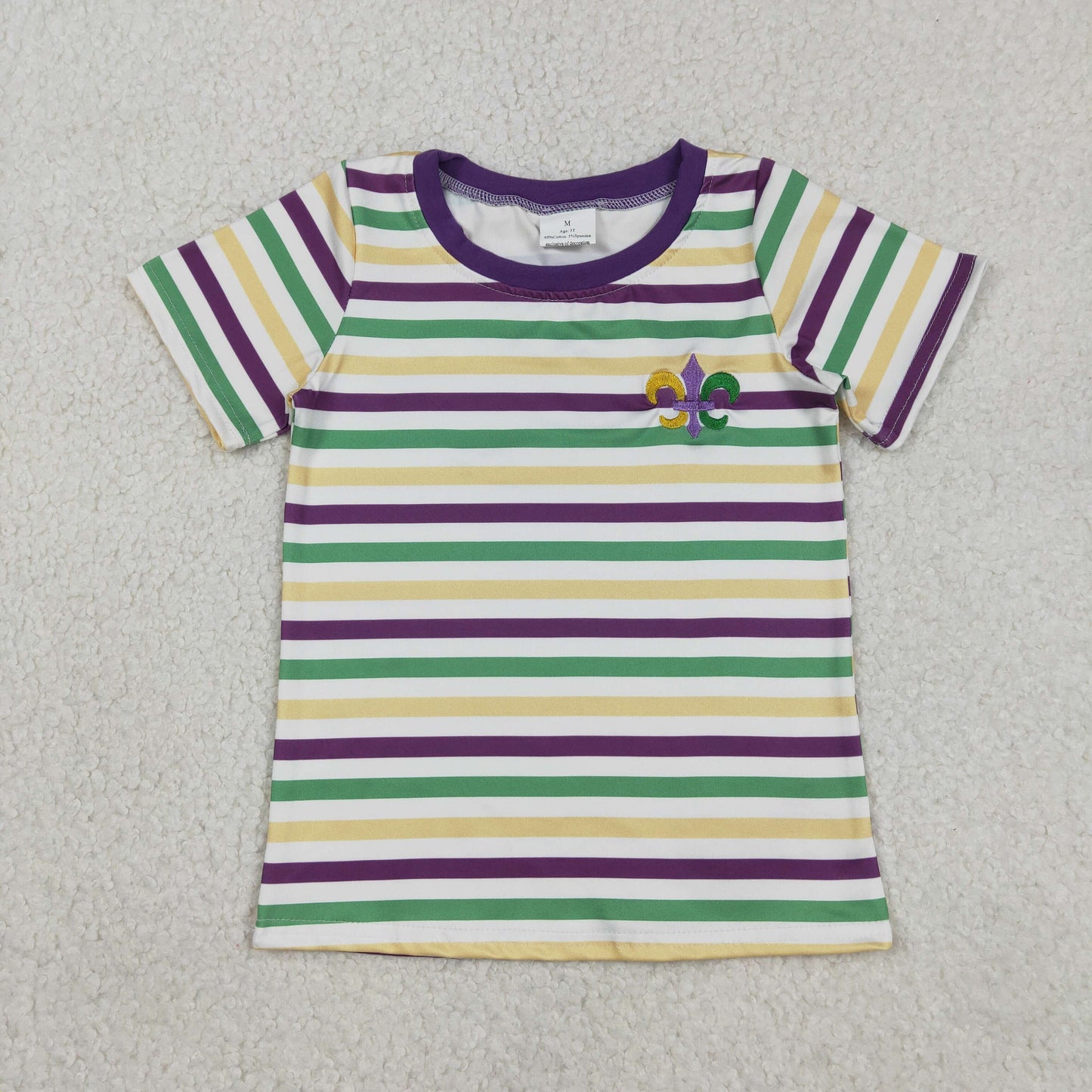 Baby Boys Short Sleeves Stripes Mardi Gras Embroidery Anchors Shirt Tops