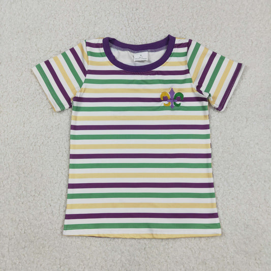 Baby Boys Short Sleeves Stripes Mardi Gras Embroidery Anchors Shirt Tops