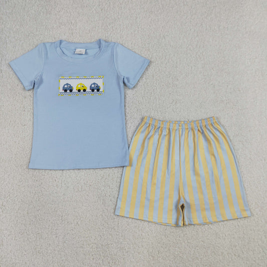 Baby Boys Kids Short Sleeves Embroidery Car Shirt Stripes Shorts Set Clothes