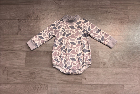 No moq Preorder Baby Boys Infant Long Sleeves Grey Camo Bubble Romper Clothes