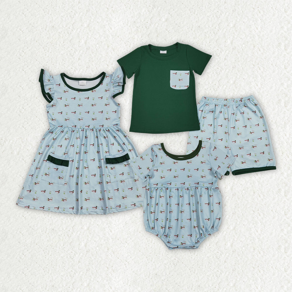 Sibling Baby Boys Girls Kids Short Sleeves Ducks Romper Dress Set