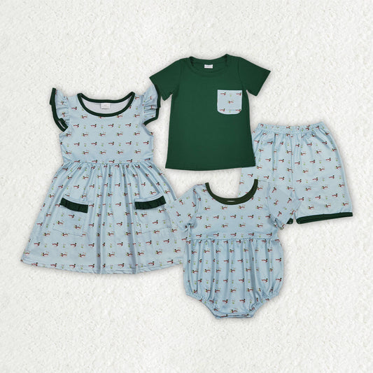 Sibling Baby Boys Girls Kids Short Sleeves Ducks Romper Dress Set