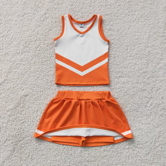 Baby Girls Kids Sleeveless Tops Orange Skirt Shorts Set Yoga Active Team Clothes