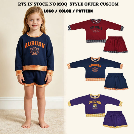 Sibling Baby Girls Kids Long Sleeves Shirts Pockets Shorts Cotton Sets Team Clothes