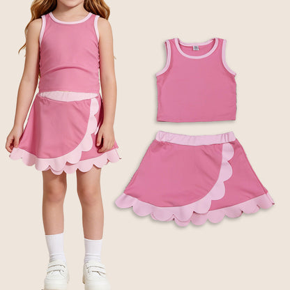 Baby Girls Kids Shirt Scallop Skirt Shorts Yoga Active Pink Set Clothes
