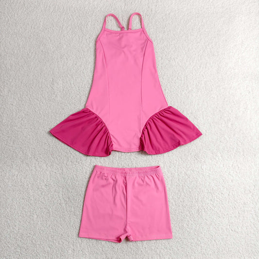 Baby Girls Kids Straps Dress Shorts Pink Yoga Active Summer Set