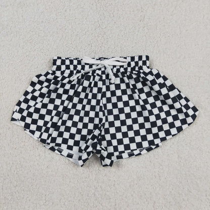 Baby Girls Kids Black Checked Ruffle Shorts Bottom Yoga Clothes