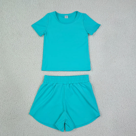 Baby Girls Kids Short Sleeves Shirt Skirt Shorts Yoga Active Set Green Clothes