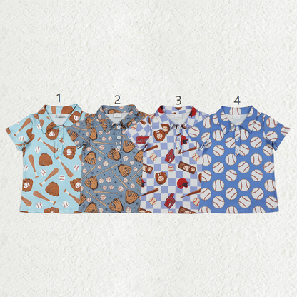 Sibling Baby Boys Kids Short Sleeves Baseballs Buttons Polo Shirts Tops Clothes