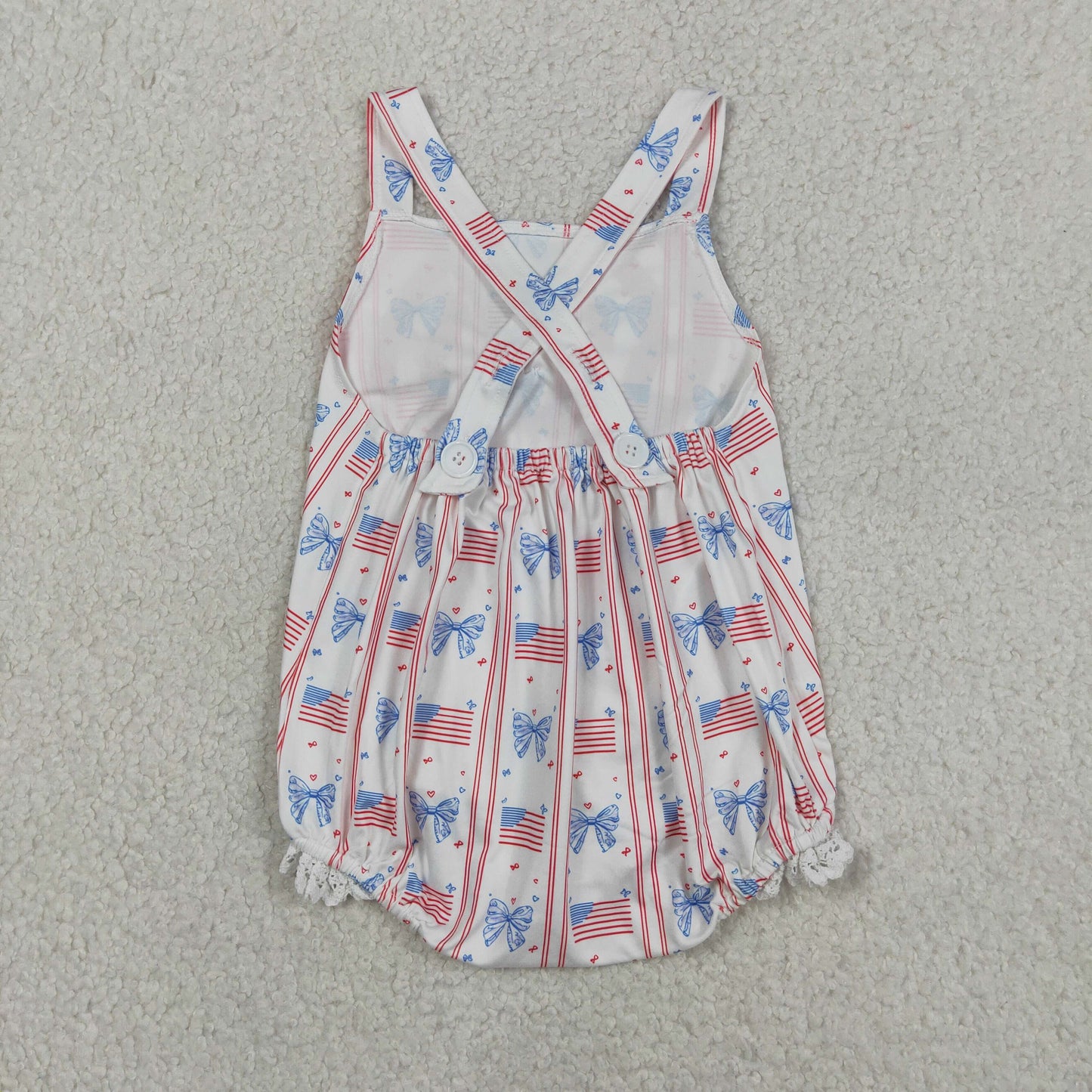 Baby Girls Kids Sleeveless Flags Bows Stars 4th of July Romper