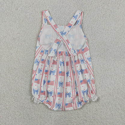 Baby Girls Kids Sleeveless Flags Bows Stars 4th of July Romper