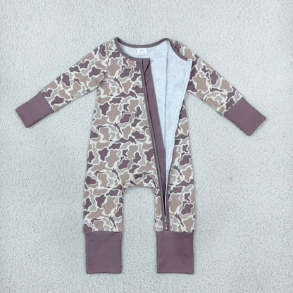 Baby Boys Long Sleeves Camo Zipper Footie Sleeper Romper