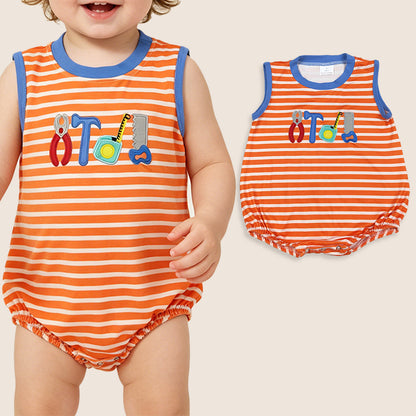 Baby Boys Infant Embroidery Tools Orange Stripes Bubble Romper Clothes