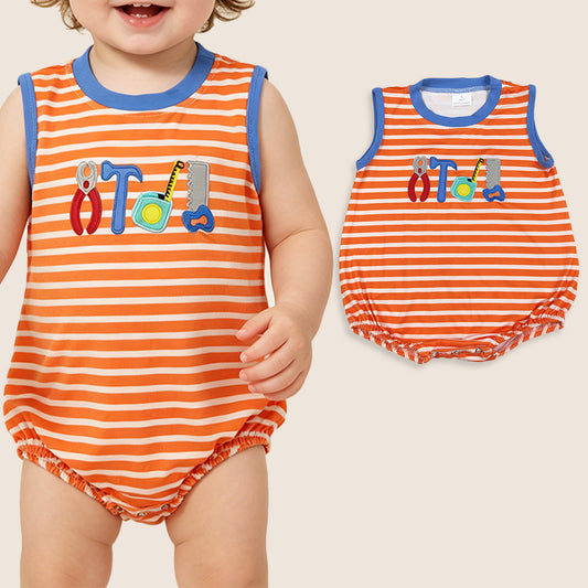 Baby Boys Infant Embroidery Tools Orange Stripes Bubble Romper Clothes