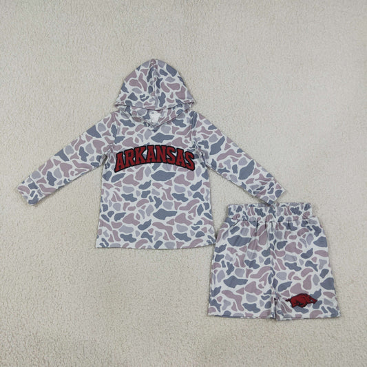 Baby Boy Kids Long Sleeves Grey Camo Hoodie Shirt Pig Shorts Team Set