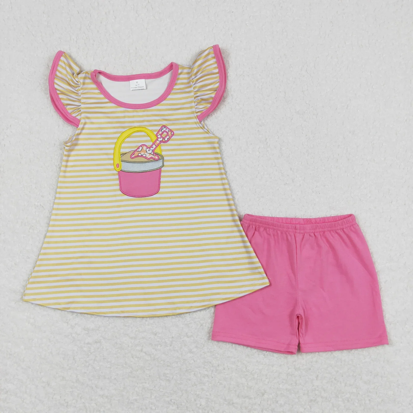 RTS Sibling Baby Girls Kids Short Sleeves Embroidery Beach Shirts Ruffle Shorts Summer Sets