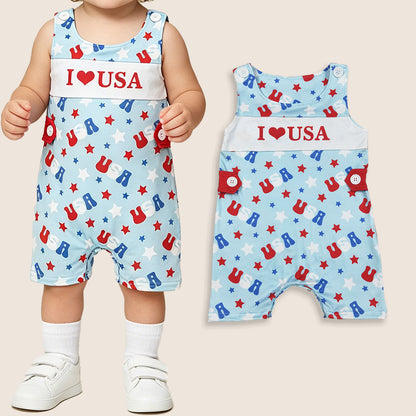 Baby Boys Infant Sleeveless I Love USA 4th of July Romper Clothes