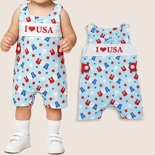 Baby Boys Infant Sleeveless I Love USA 4th of July Romper Clothes