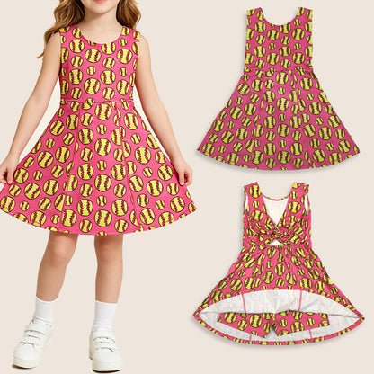 Baby Girls Kids Sleeveless Softball Yoga Shorts Pink Knee Length Dress