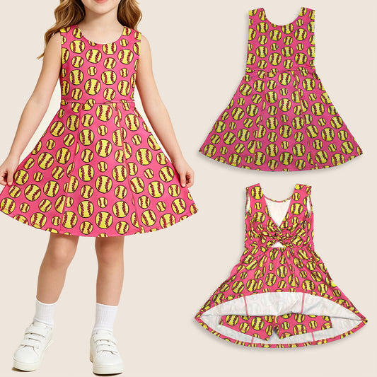 Baby Girls Kids Sleeveless Softball Yoga Shorts Pink Knee Length Dress