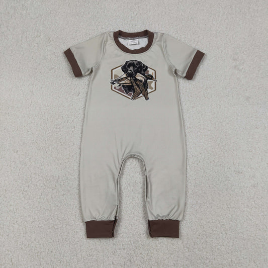 Baby Boys Infant Short Sleeves Ducks Dogs Hunting Buttons Romper