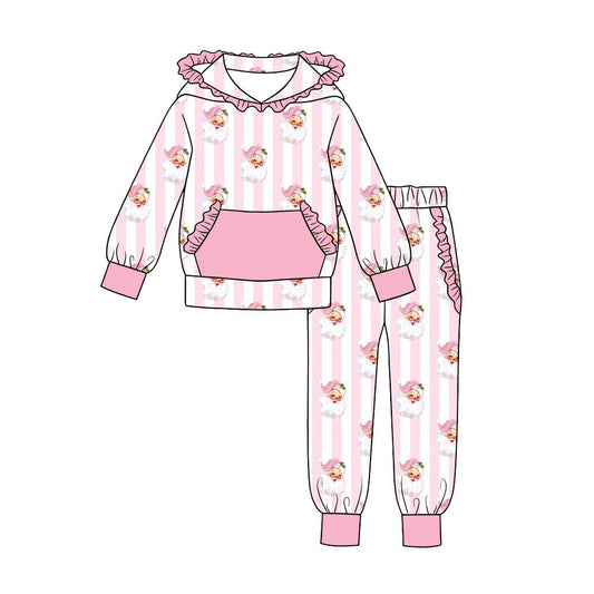 Moq 5 Preorder Baby Girls Kids Christmas Santa Stripes Hoodie Pullover Ruffle Pockets Pants Set Clothes