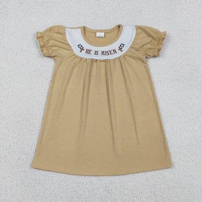 RTS Sibling Baby Boys Girls Embroidery He is Risen Cross Easter Romper Dress Set Clothes