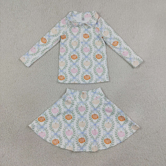 Baby Girls Kids Pumpkins Bows Zipper Shirt Skirt Shorts Yoga Active Set Fall Clothes