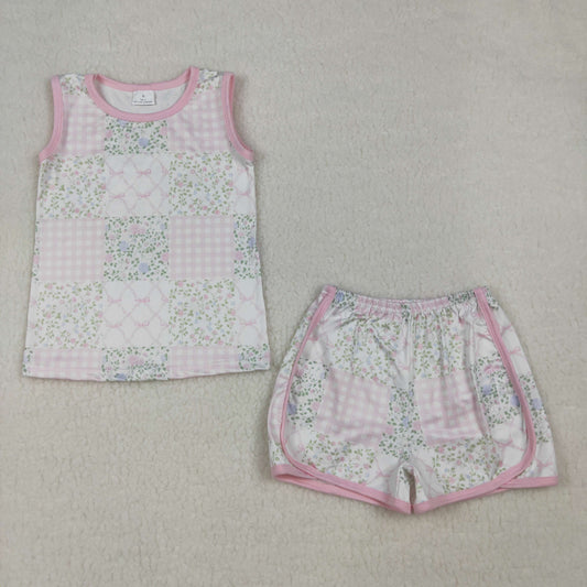 Baby Girls Kids Sleeveless Floral Bows Tops Shorts Summer Clothes Set
