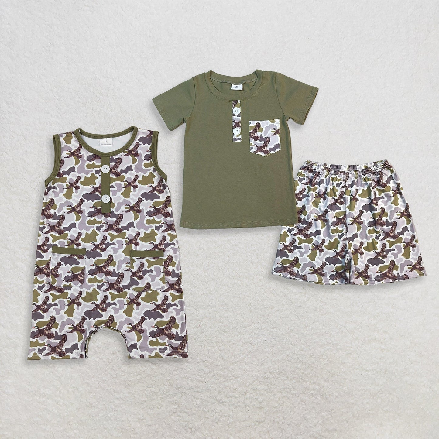 Sibling Baby Boys Kids Buttons Romper Summer Set Ducks Camo Clothes