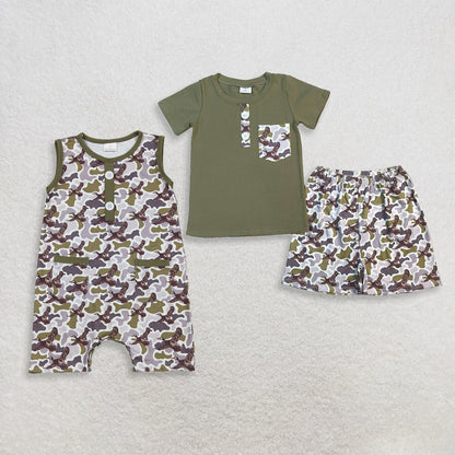 Sibling Baby Boys Kids Buttons Romper Summer Set Ducks Camo Clothes