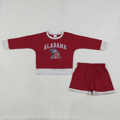 Baby Girls Kids Long Sleeves Red Shirt Shorts Elephant Cotton Set Team Clothes