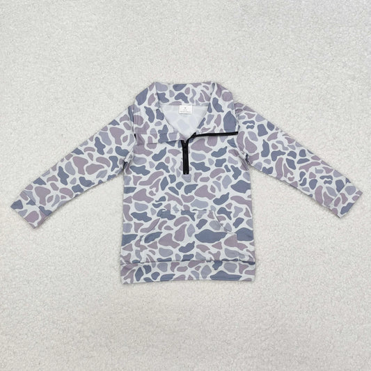 USA Shop Baby Boys Kids Long Sleeves Grey Camo Zipper Pullover Shirt