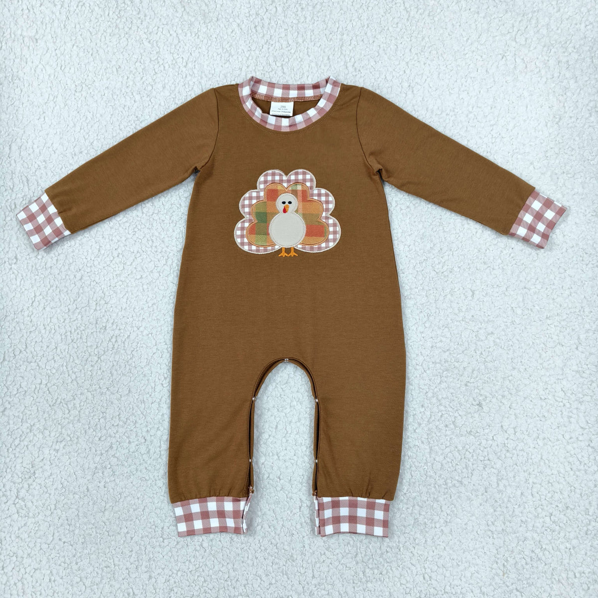 Baby Boy Infant Embroidery turkey Thanksgiving Brown Romper Clothes