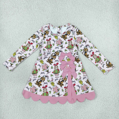 Sibling Baby Girls Kids Long Sleeves Christmas Bows Scallop Dresses Yoga Active Clothes