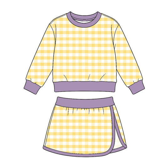 Moq 5 Preorder Baby Girls Kids Yellow Plaid Shirt Skirt Shorts Set Yoga Active Clothes