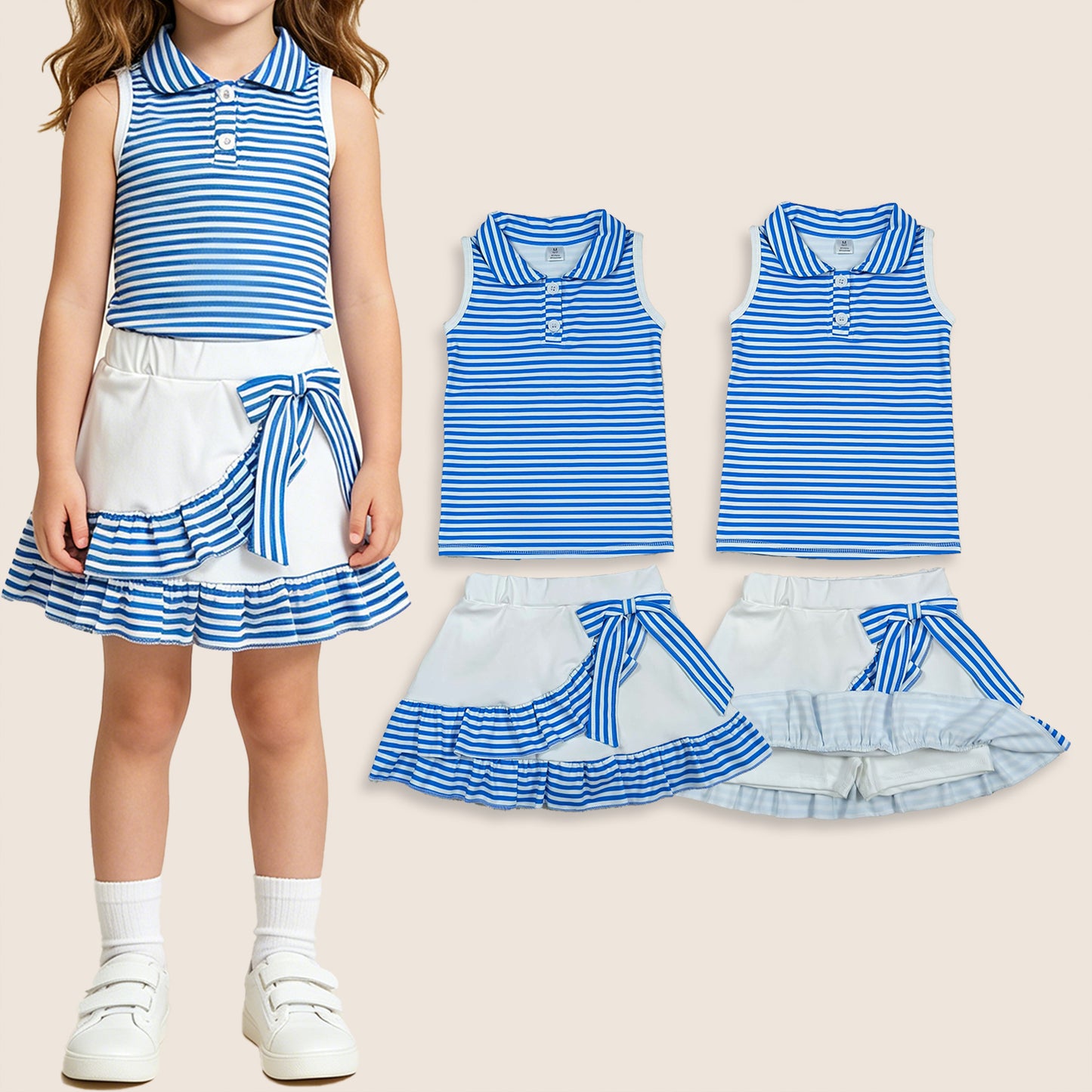 Baby Girls Kids Blue Stripes Buttons Tops Ruffle Shorts Skirt Yoga Yoga Active Set