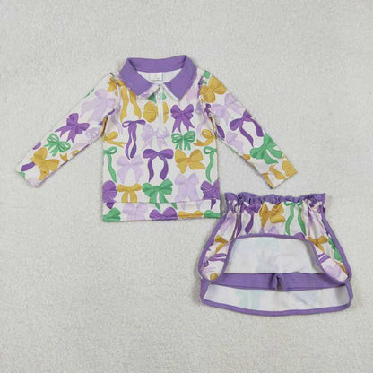 Sibling Baby Girls Kids Bows Donuts Masks Zipper Tops Shorts Skirt Skort Mardi Gras Set