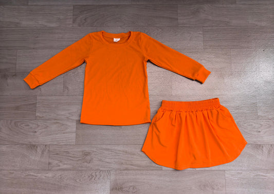 No moq Preorder Baby Girls Kids Long Sleeves Shirt Pockets Skirt Shorts Cotton Set Clothes