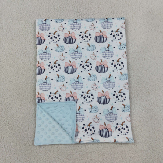 Baby Girls Kids Pumpkins Bows Fall Blue Blanket