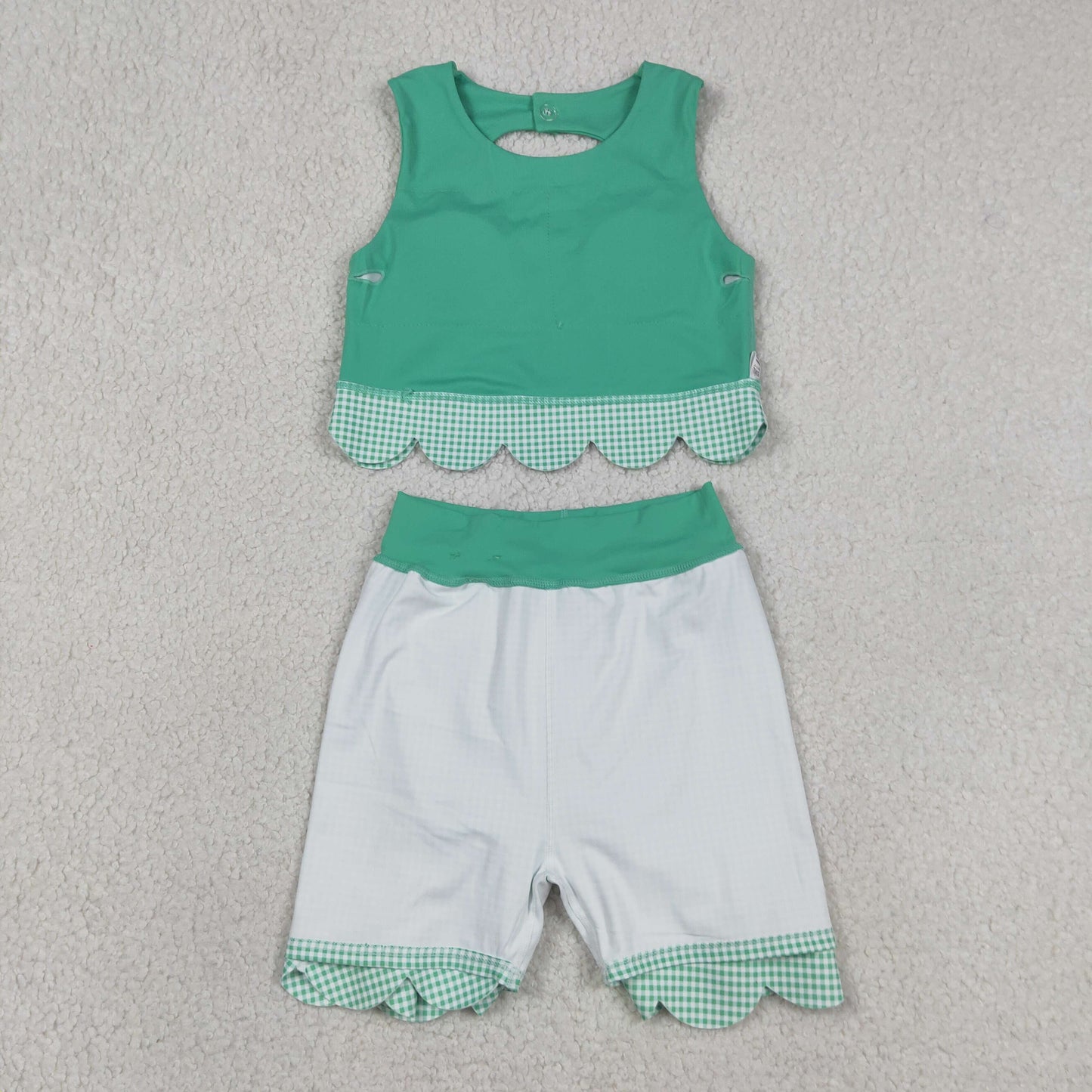 Baby Girls Sleeveless Green Tops Bows Skirt Shorts Yoga Clothes Scallop Set