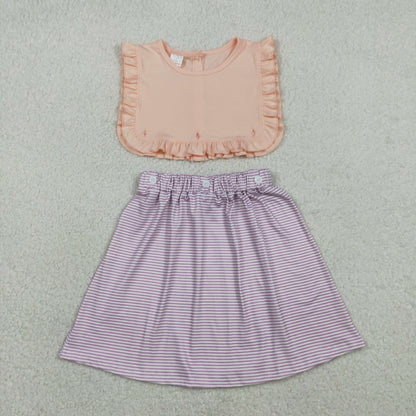 RTS Baby Girls Kids Purple Stripes Ruffle Summer Knee Length Dress