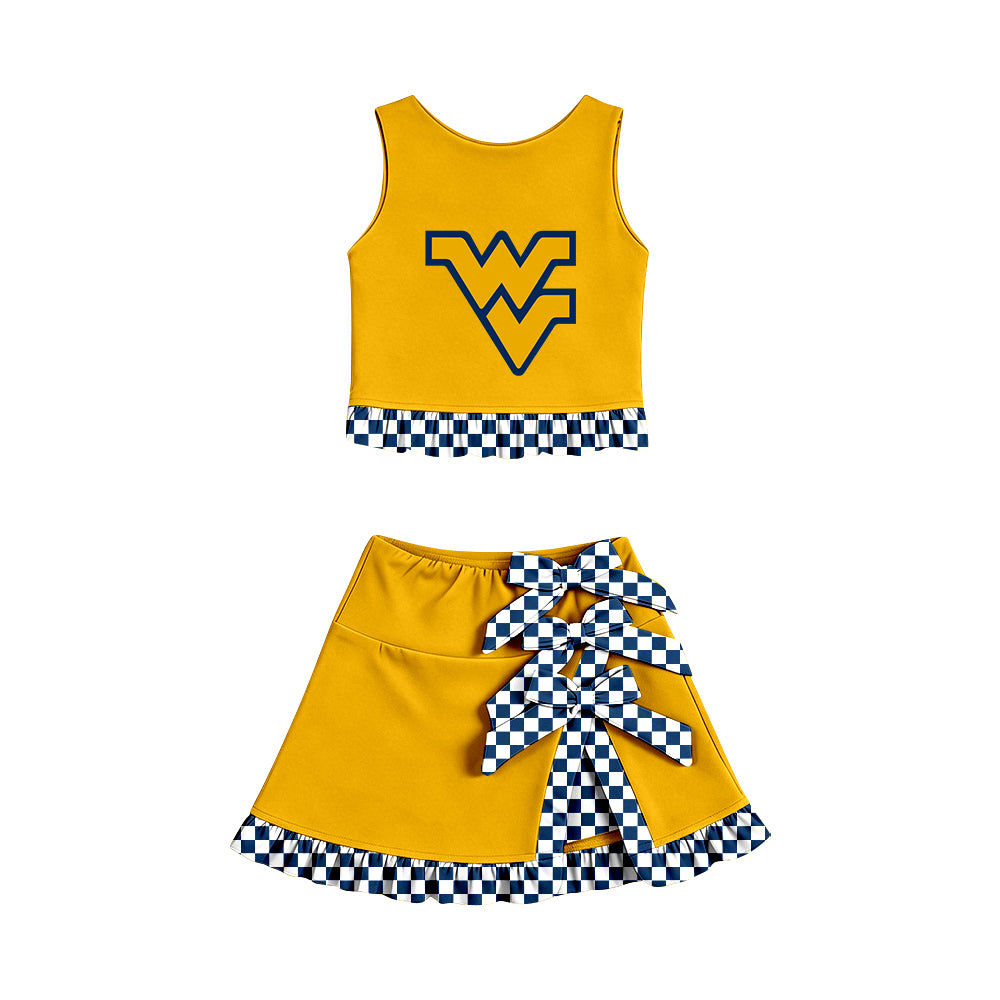 Moq 5 Baby Girls Kids Sleeveless Vest Bows Skirt Shorts Team Set Cheer Clothes