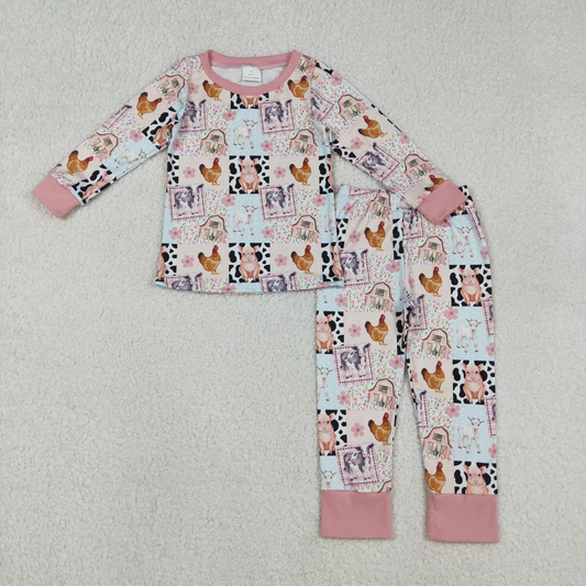 USA Shop Baby Girls Kids Long Sleeves Farm Flower Shirt Pants Set Pajamas Clothes