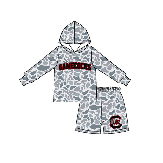 Moq 5 Preorder Baby Boy Kids Long Sleeves Grey Camo Hoodie Shirt Chicken Shorts Team Set