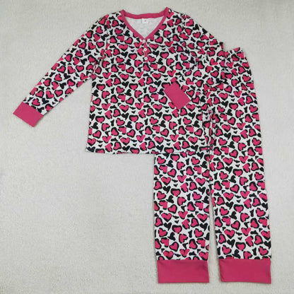 RTS Sibling Baby Girls Adult Women Hearts Leopard Shirts Pants Valentines Pajamas Mommy and Me Sets