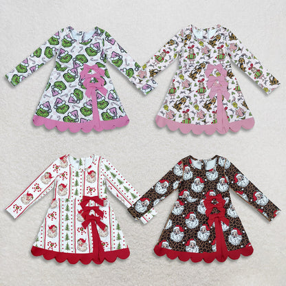 Sibling Baby Girls Kids Long Sleeves Christmas Bows Scallop Dresses Yoga Active Clothes