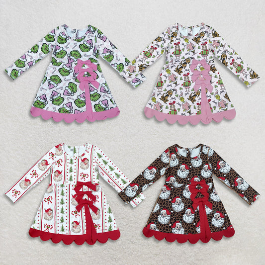 Sibling Baby Girls Kids Long Sleeves Christmas Bows Scallop Dresses Yoga Active Clothes